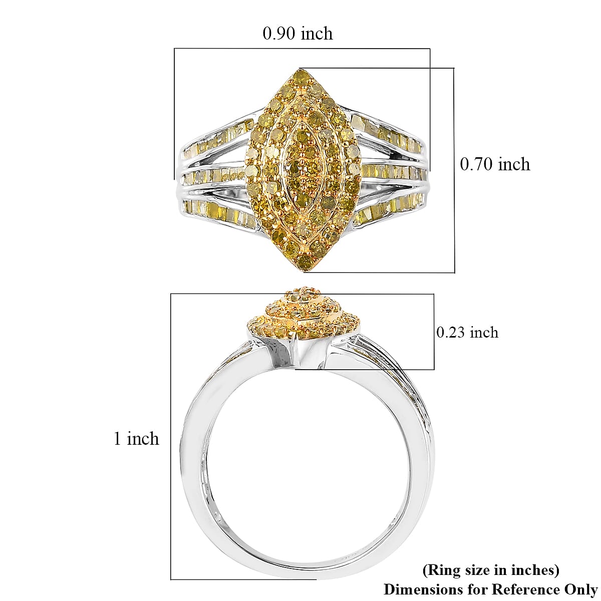 Yellow Diamond Ring in Platinum Over Sterling Silver (Size 7.0) 1.00 ctw image number 5