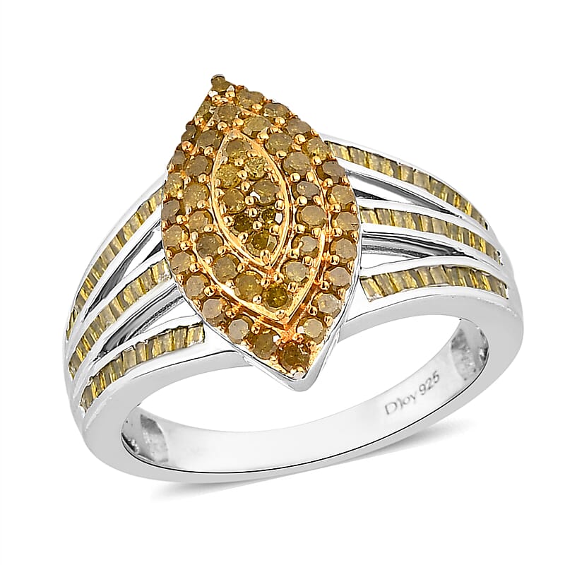 Yellow Diamond Ring in Platinum Over Sterling Silver (Size 8.0) 1.00 ctw (Del. 15-20 Days)