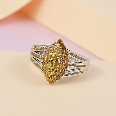 Yellow Diamond Ring in Platinum Over Sterling Silver (Size 8.0) 1.00 ctw (Del. 15-20 Days)
