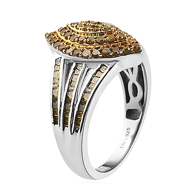Yellow Diamond Ring in Platinum Over Sterling Silver (Size 8.0) 1.00 ctw (Del. 15-20 Days)