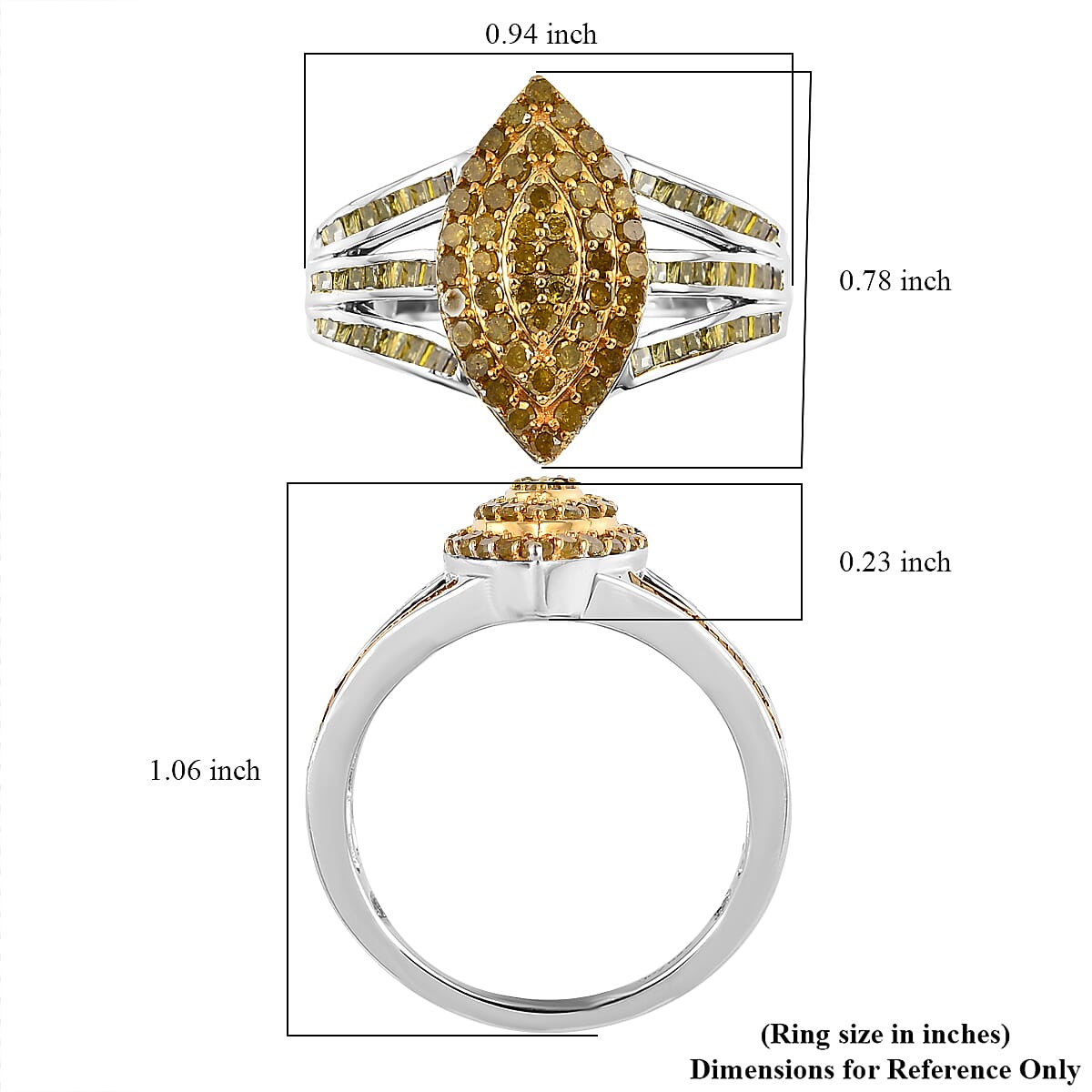 Yellow Diamond Ring in Platinum Over Sterling Silver (Size 8.0) 1.00 ctw (Del. 15-20 Days)