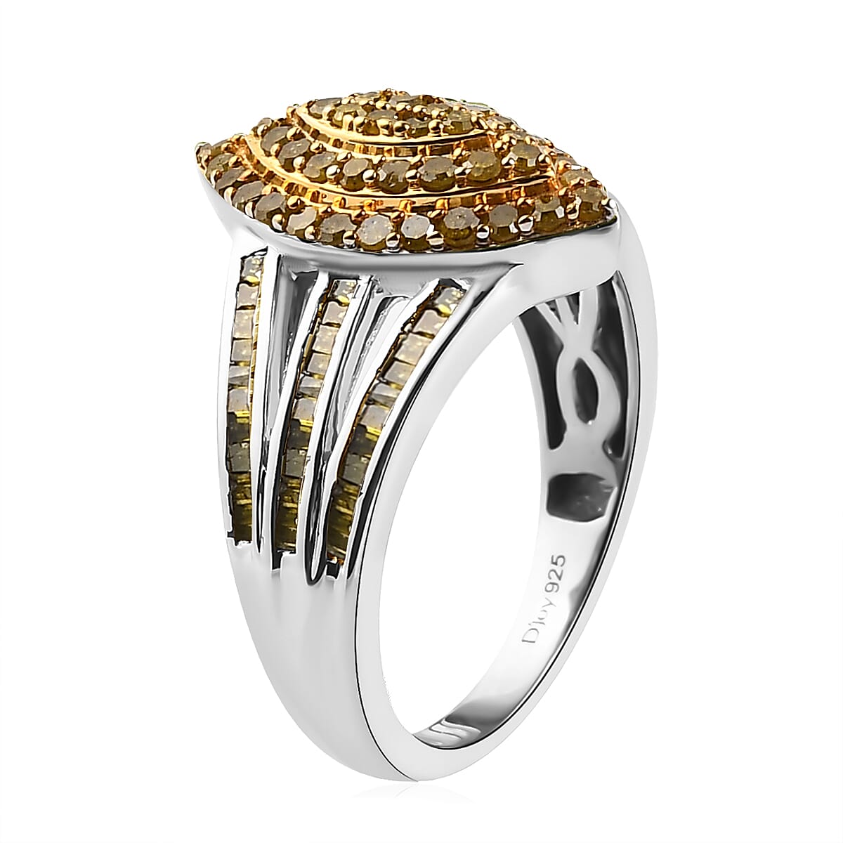 Yellow Diamond Ring in Platinum Over Sterling Silver (Size 9.0) 1.00 ctw image number 3