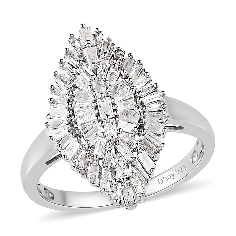 Diamond Ring in Platinum Over Sterling Silver, Silver Sparkle Ring, Engagement Rings, Wedding Rings For Her (Size 10.0) 1.00 ctw