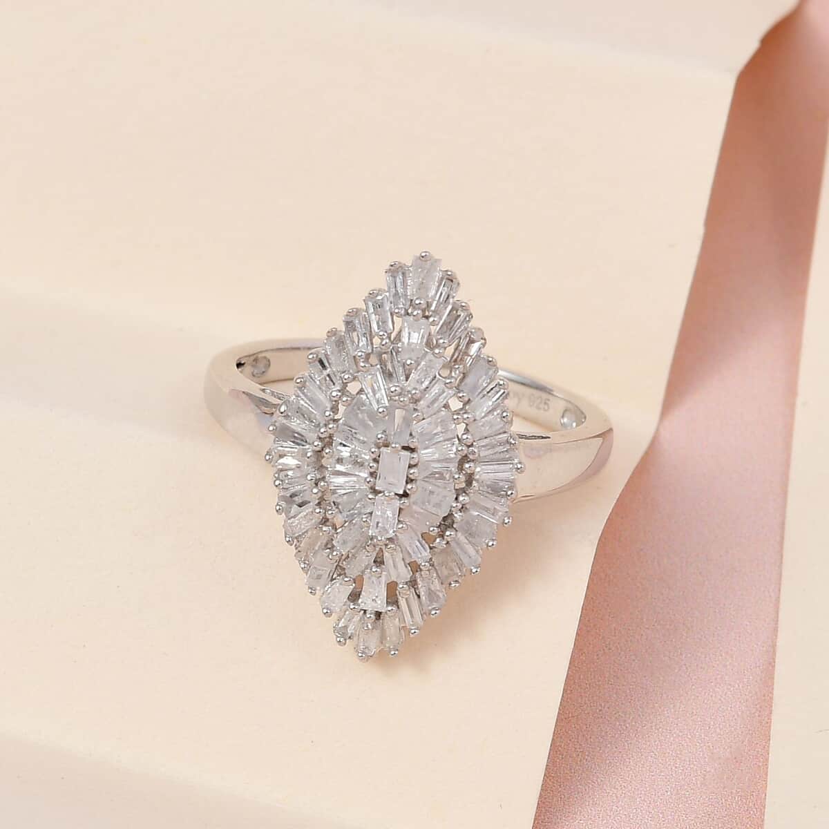 Diamond Sparkle Ring in Platinum Over Sterling Silver (Size 10.0) 1.00 ctw image number 1