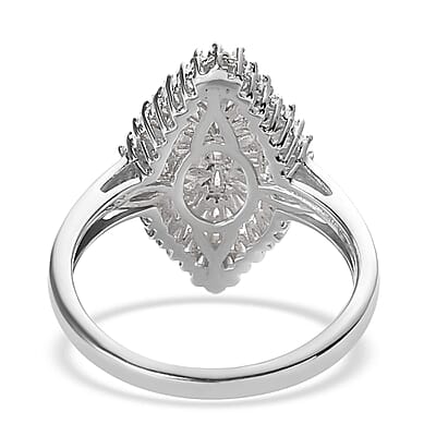 Diamond Ring in Platinum Over Sterling Silver, Silver Sparkle Ring, Engagement Rings, Wedding Rings For Her (Size 10.0) 1.00 ctw