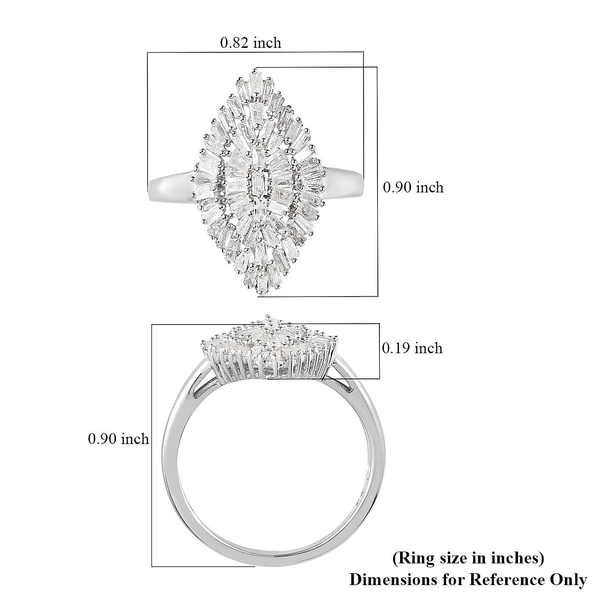 Diamond Ring in Platinum Over Sterling Silver, Silver Sparkle Ring, Engagement Rings, Wedding Rings For Her (Size 10.0) 1.00 ctw