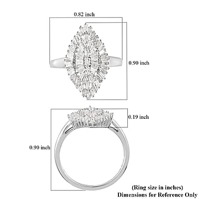 Diamond Ring in Platinum Over Sterling Silver, Silver Sparkle Ring, Engagement Rings, Wedding Rings For Her (Size 10.0) 1.00 ctw