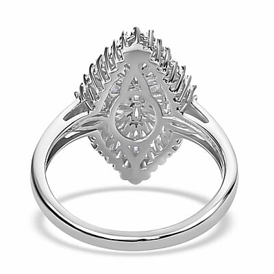 Diamond Ring in Platinum Over Sterling Silver, Silver Sparkle Ring, Engagement Rings, Wedding Rings For Her (Size 10.0) 1.00 ctw