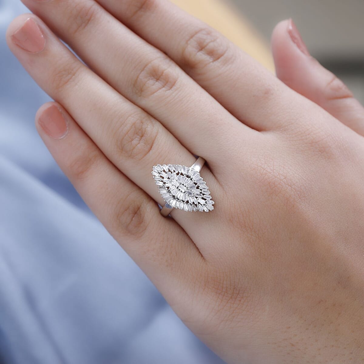 Diamond Ring in Platinum Over Sterling Silver, Silver Sparkle Ring, Engagement Rings, Wedding Rings For Her (Size 6.0) 1.00 ctw image number 2