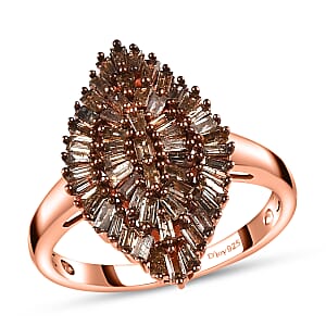 Natural Champagne Diamond Ring in Vermeil Rose Gold Over Sterling Silver, Silver Sparkle Ring, Engagement Rings, Wedding Rings For Her (Size 8.0) 1.00 ctw