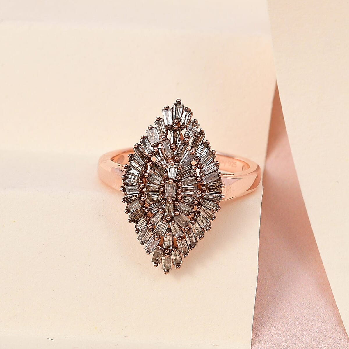 Natural Champagne Diamond Ring in Vermeil Rose Gold Over Sterling Silver, Silver Sparkle Ring, Engagement Rings, Wedding Rings For Her (Size 8.0) 1.00 ctw image number 1