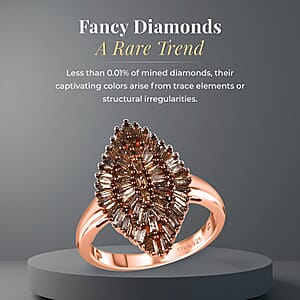 Natural Champagne Diamond Ring in Vermeil Rose Gold Over Sterling Silver, Silver Sparkle Ring, Engagement Rings, Wedding Rings For Her (Size 8.0) 1.00 ctw