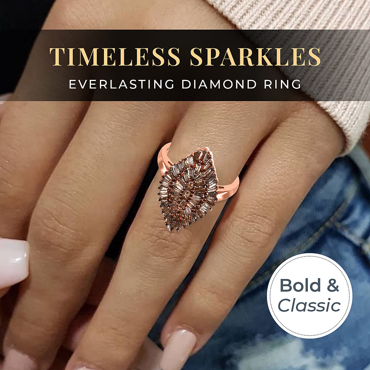 Natural Champagne Diamond Ring in Vermeil Rose Gold Over Sterling Silver, Silver Sparkle Ring, Engagement Rings, Wedding Rings For Her (Size 8.0) 1.00 ctw image number 4