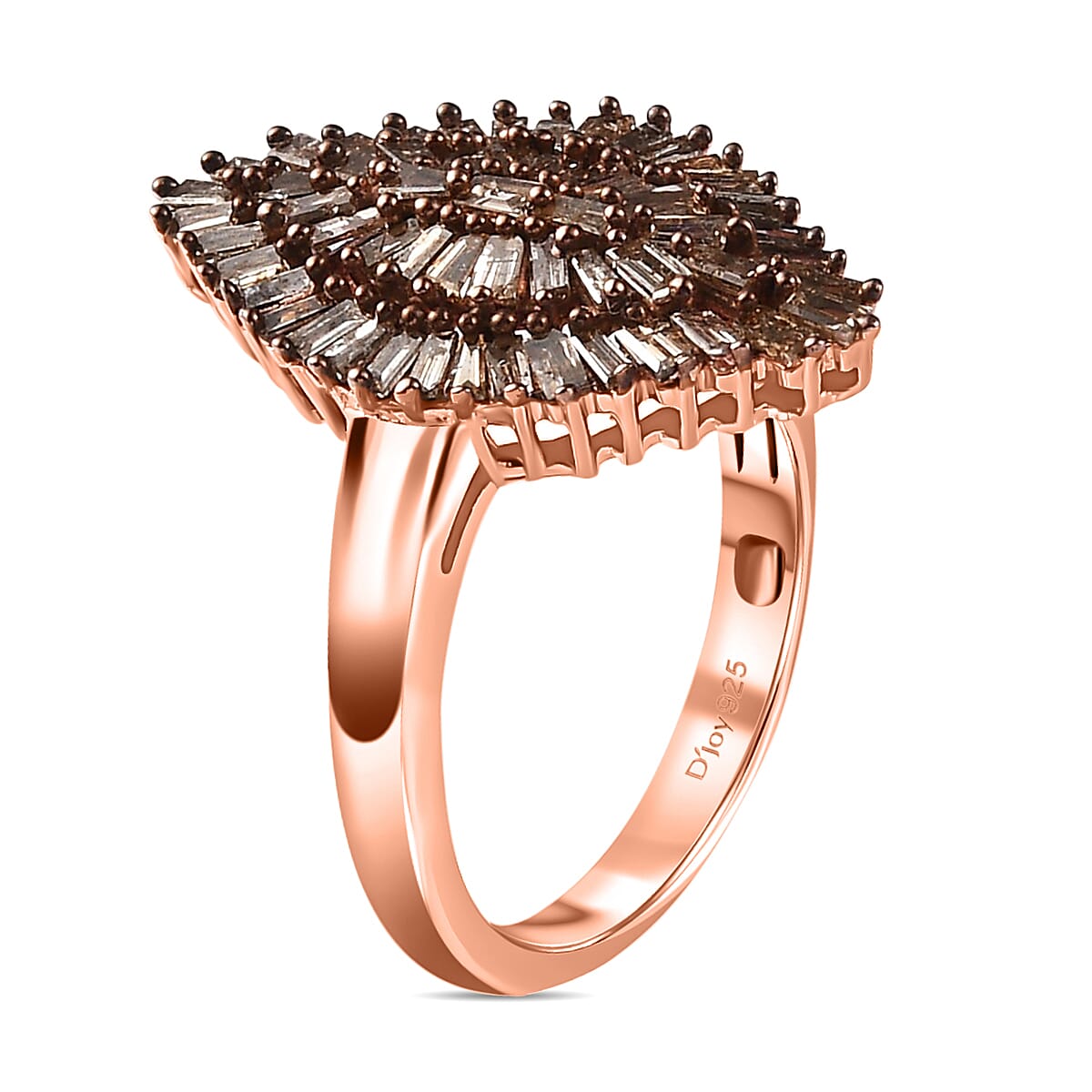 Natural Champagne Diamond Ring in Vermeil Rose Gold Over Sterling Silver, Silver Sparkle Ring, Engagement Rings, Wedding Rings For Her (Size 8.0) 1.00 ctw image number 5