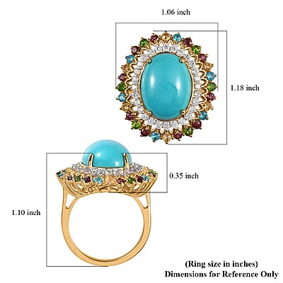 Sleeping Beauty Turquoise and Multi Gemstone Cocktail Ring in Vermeil Yellow Gold Over Sterling Silver (Size 10.0) 9.50 ctw