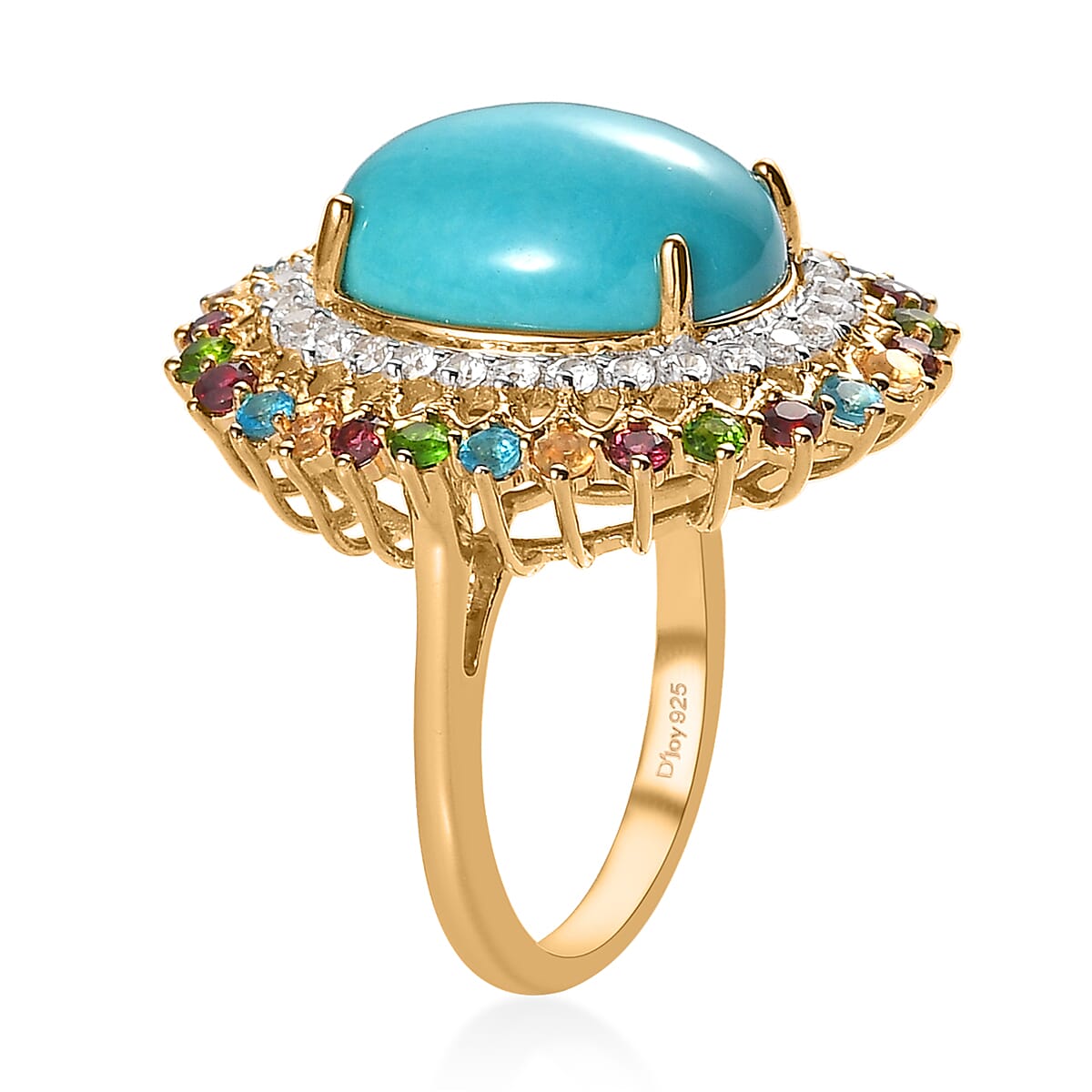 Sleeping Beauty Turquoise and Multi Gemstone Cocktail Ring in Vermeil Yellow Gold Over Sterling Silver (Size 7.0) 9.50 ctw image number 3