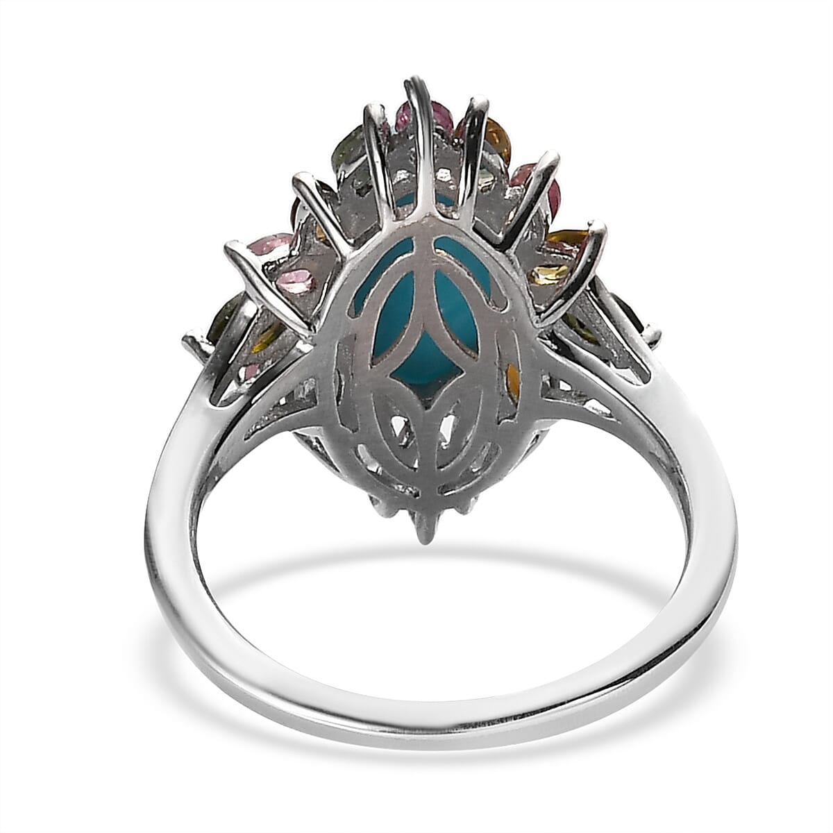 Sleeping Beauty Turquoise and Multi-Tourmaline Ring in Platinum Over Sterling Silver (Size 11.0) 3.40 ctw image number 4
