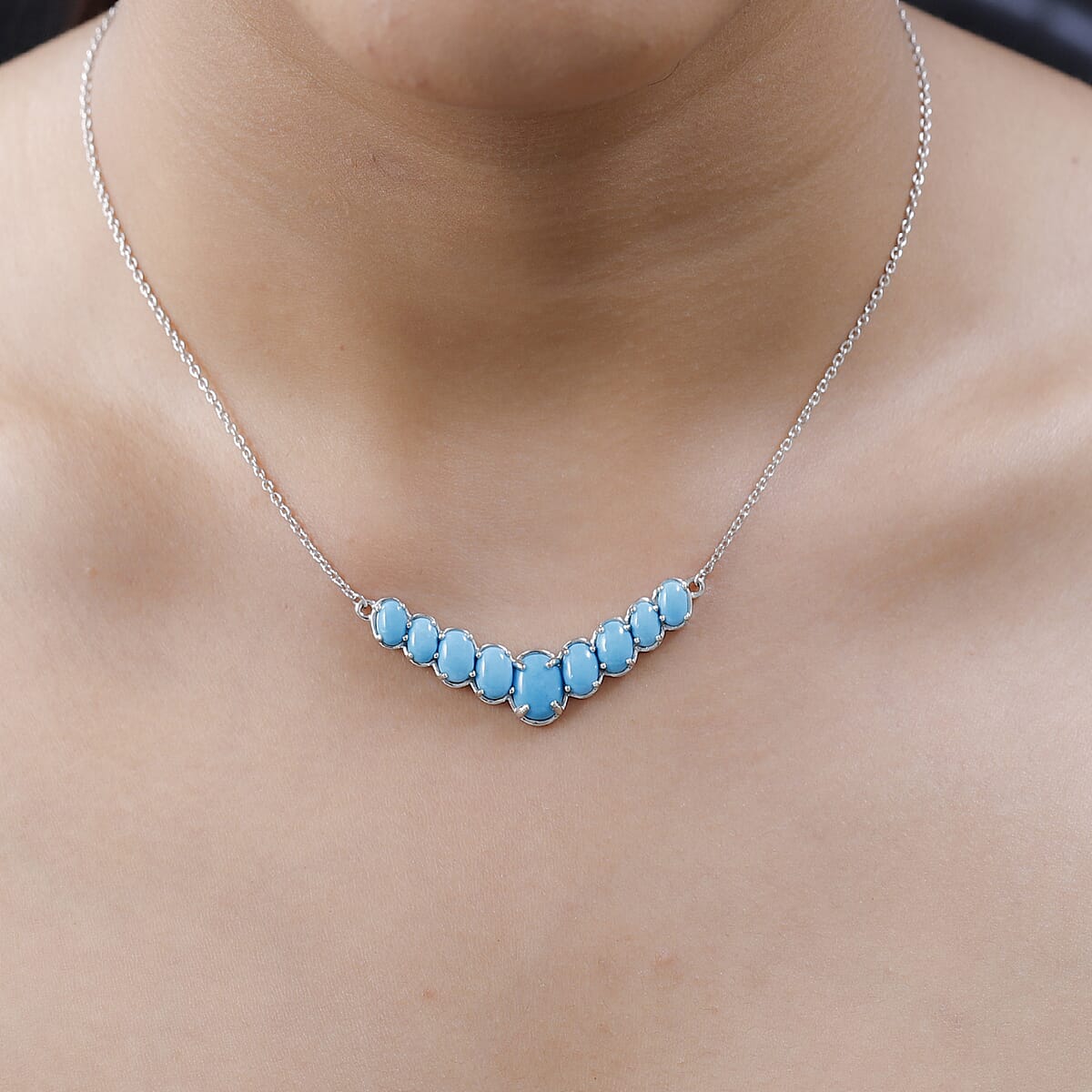 Sleeping Beauty Turquoise Necklace 18 Inches in Platinum Over Sterling Silver 5.90 ctw image number 2