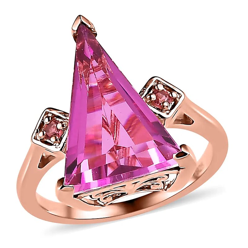 African Lilac Quartz Triplet Ring, Three Stone Ring, Morro Redondo Pink Tourmaline Ring, Sterling Silver Ring 5.85 ctw