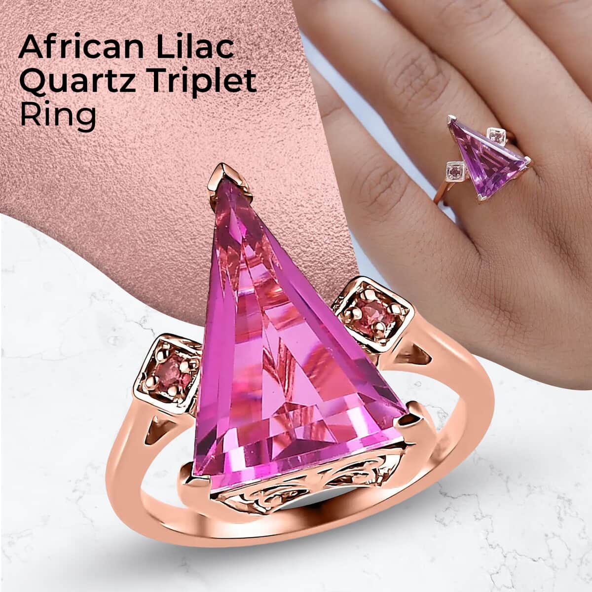 African Lilac Quartz Triplet Ring, Three Stone Ring, Morro Redondo Pink Tourmaline Ring, Sterling Silver Ring 5.85 ctw image number 1