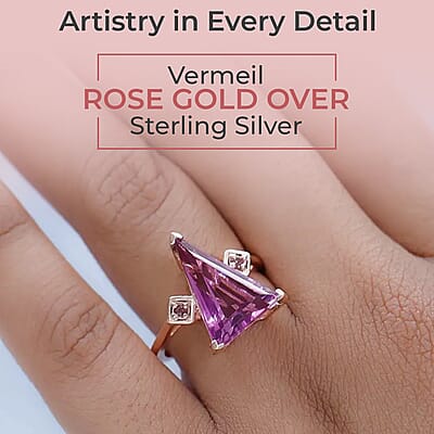 African Lilac Quartz Triplet Ring, Three Stone Ring, Morro Redondo Pink Tourmaline Ring, Sterling Silver Ring 5.85 ctw