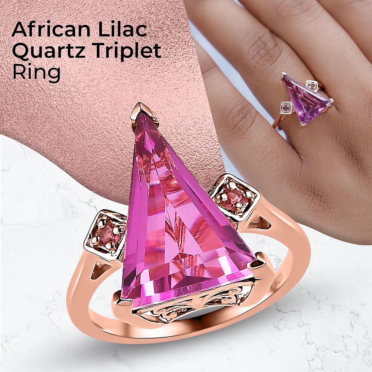 African Lilac Quartz Triplet Ring, Three Stone Ring, Morro Redondo Pink Tourmaline Ring, Sterling Silver Ring 5.85 ctw (Size 5.00) image number 1