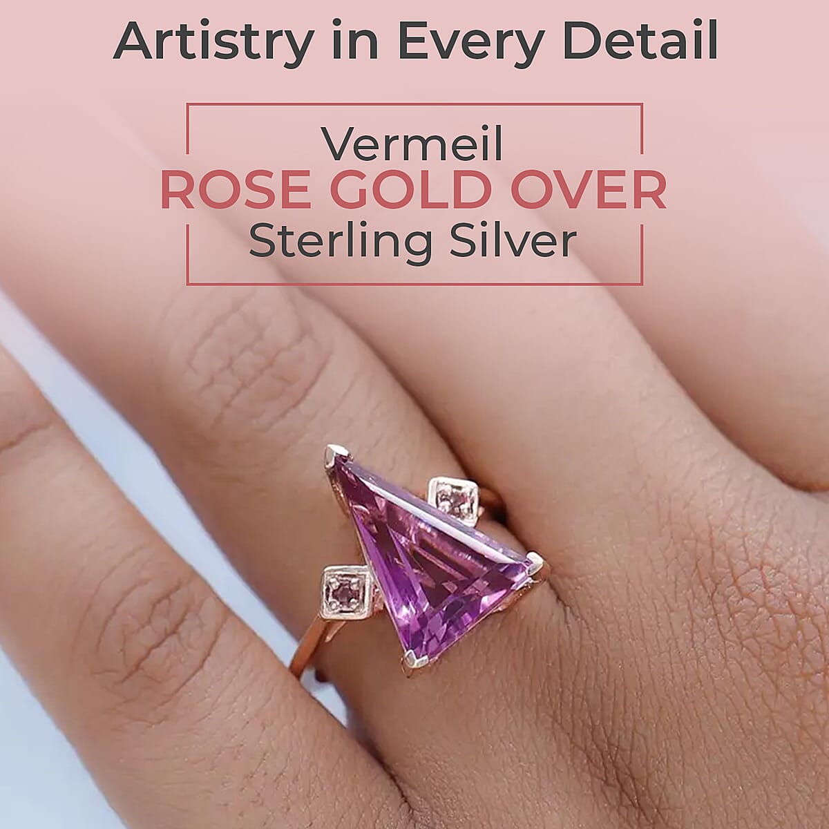 African Lilac Quartz Triplet Ring, Three Stone Ring, Morro Redondo Pink Tourmaline Ring, Sterling Silver Ring 5.85 ctw (Size 5.00) image number 2