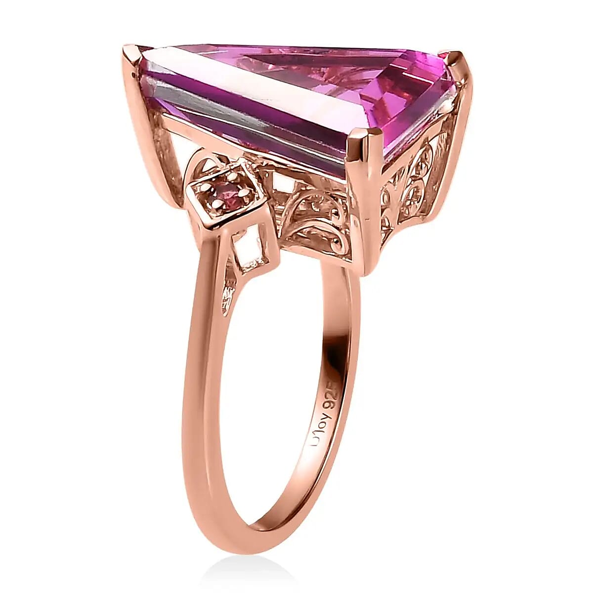 African Lilac Quartz Triplet Ring, Three Stone Ring, Morro Redondo Pink Tourmaline Ring, Sterling Silver Ring 5.85 ctw (Size 5.00) image number 4