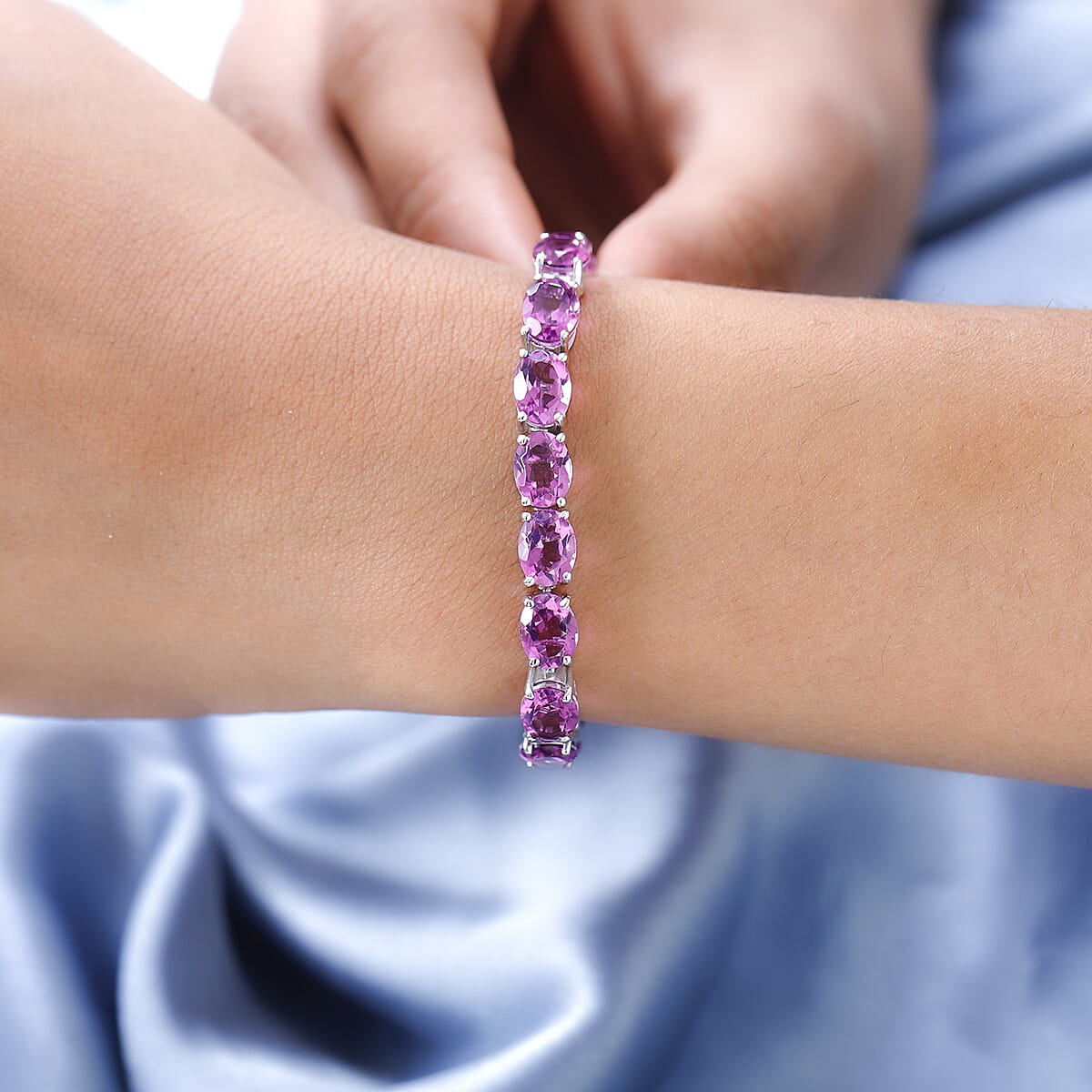African Lilac Quartz (Triplet) Tennis Bracelet in Platinum Over Sterling Silver (7.25 In) 30.75 ctw image number 2