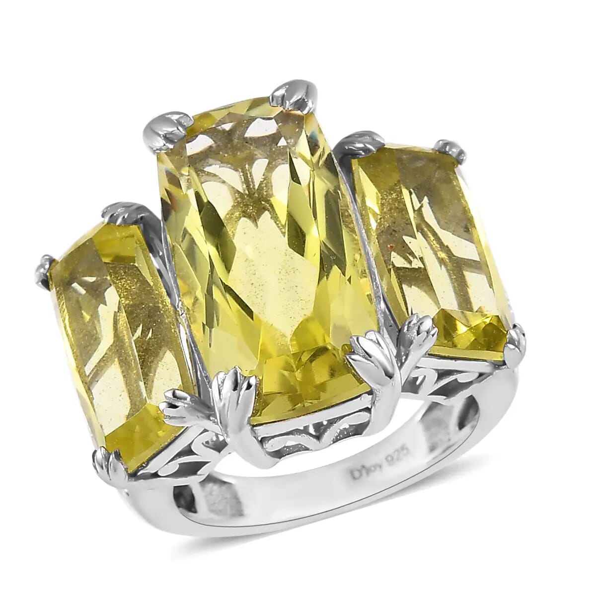 Ouro Verde Quartz 3 Stone Ring in Platinum Over Sterling Silver (Size 10.0) 19.90 ctw image number 0