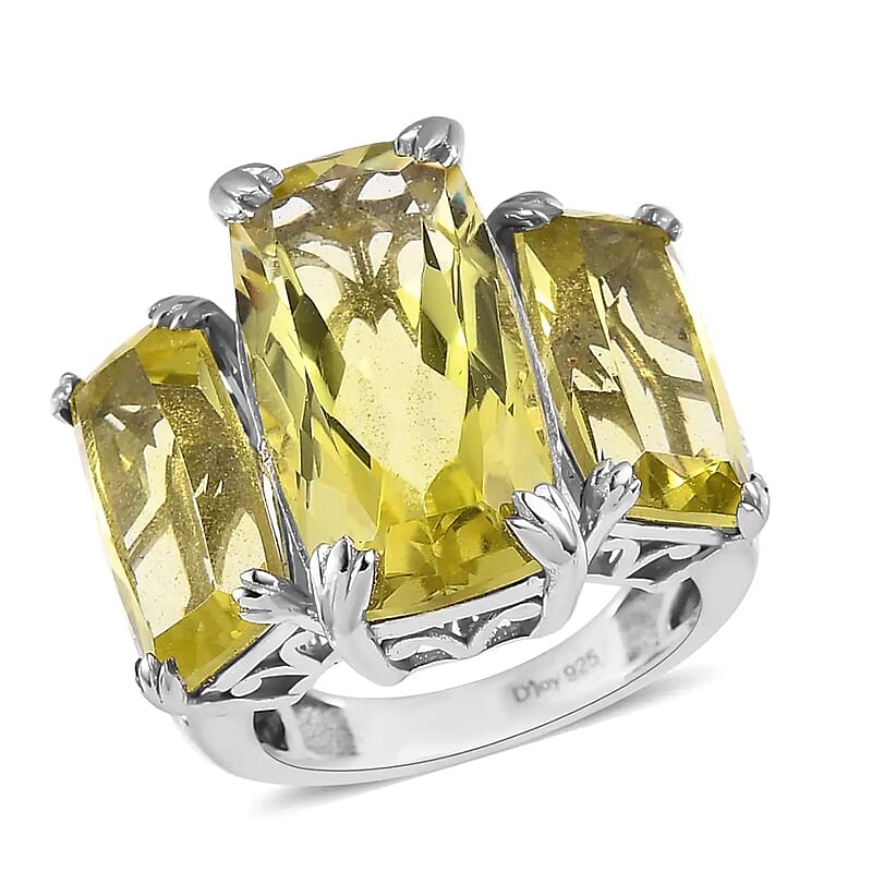 Ouro Verde Quartz 3 Stone Ring in Platinum Over Sterling Silver (Size 10.0) 19.90 ctw