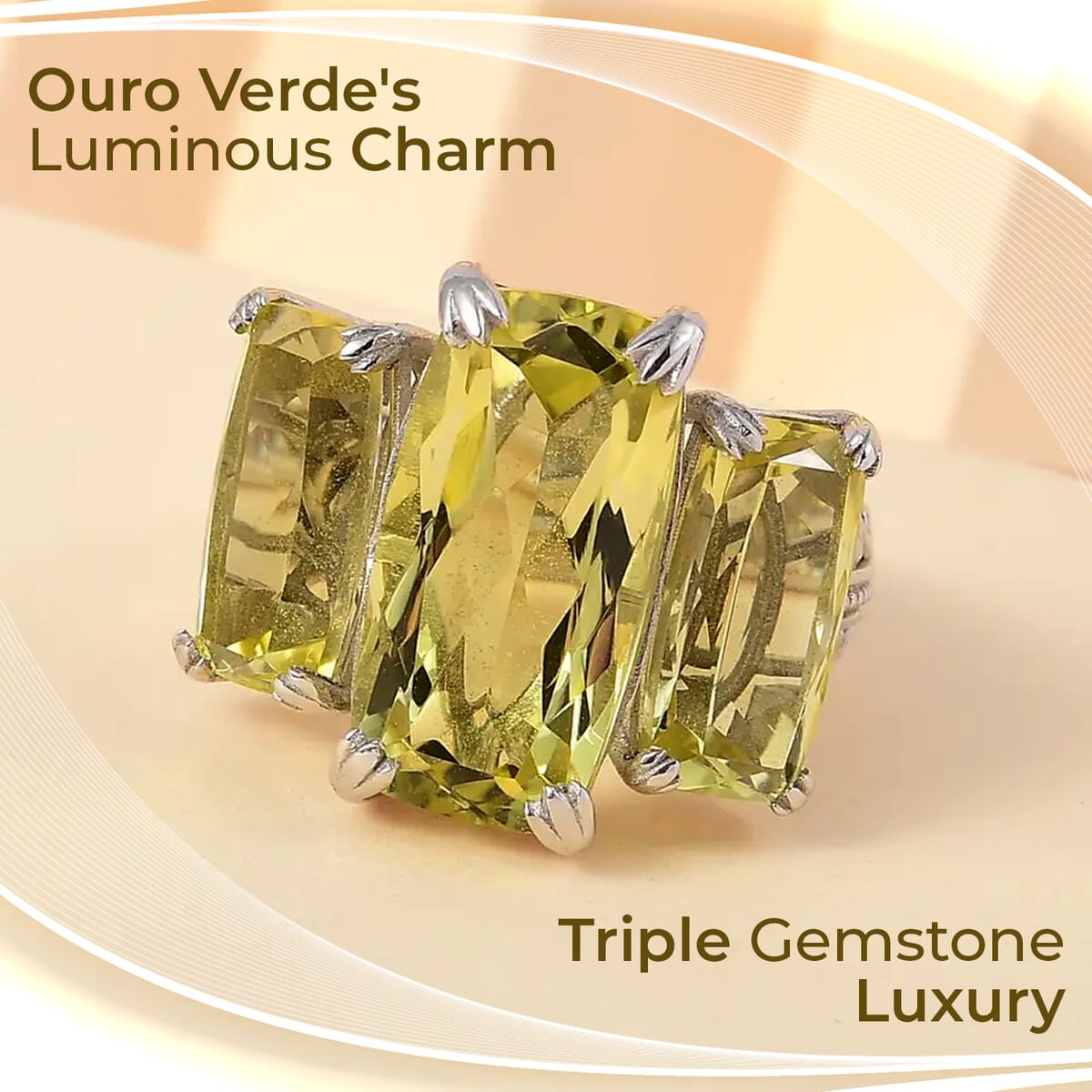 Ouro Verde Quartz 3 Stone Ring in Platinum Over Sterling Silver (Size 10.0) 19.90 ctw image number 1