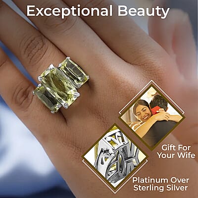 Ouro Verde Quartz 3 Stone Ring in Platinum Over Sterling Silver (Size 10.0) 19.90 ctw