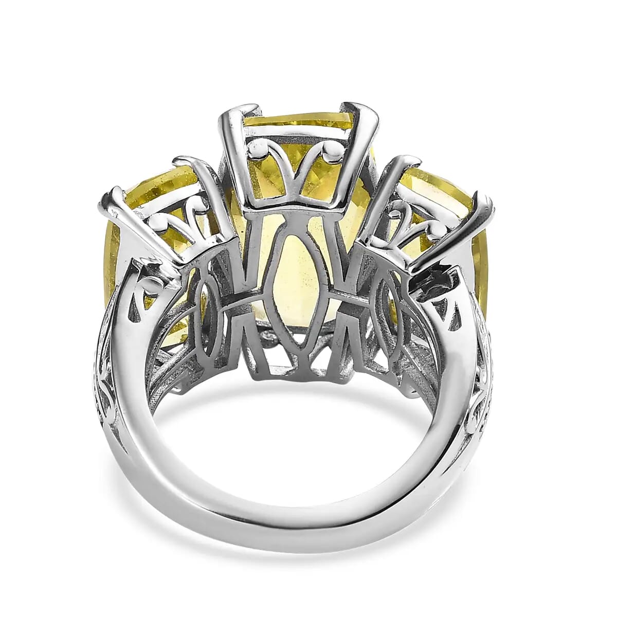 Ouro Verde Quartz 3 Stone Ring in Platinum Over Sterling Silver (Size 10.0) 19.90 ctw image number 4