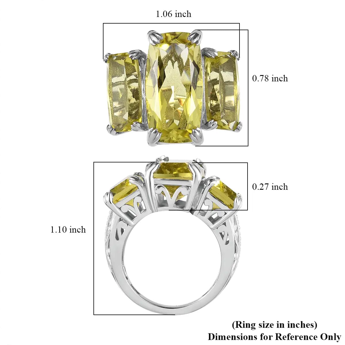 Ouro Verde Quartz 3 Stone Ring in Platinum Over Sterling Silver (Size 10.0) 19.90 ctw image number 6