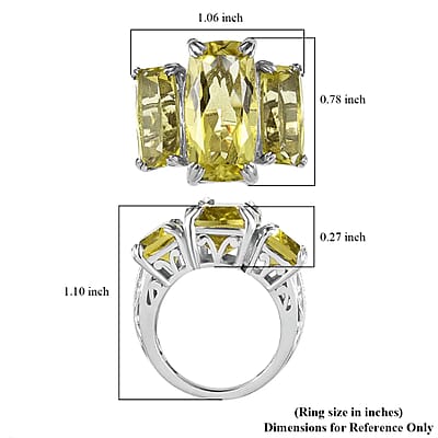 Ouro Verde Quartz 3 Stone Ring in Platinum Over Sterling Silver (Size 10.0) 19.90 ctw