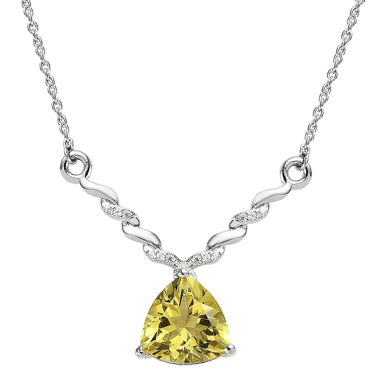 Ouro Verde Quartz and White Zircon Necklace 18 Inches in Platinum Over Sterling Silver 4.10 ctw