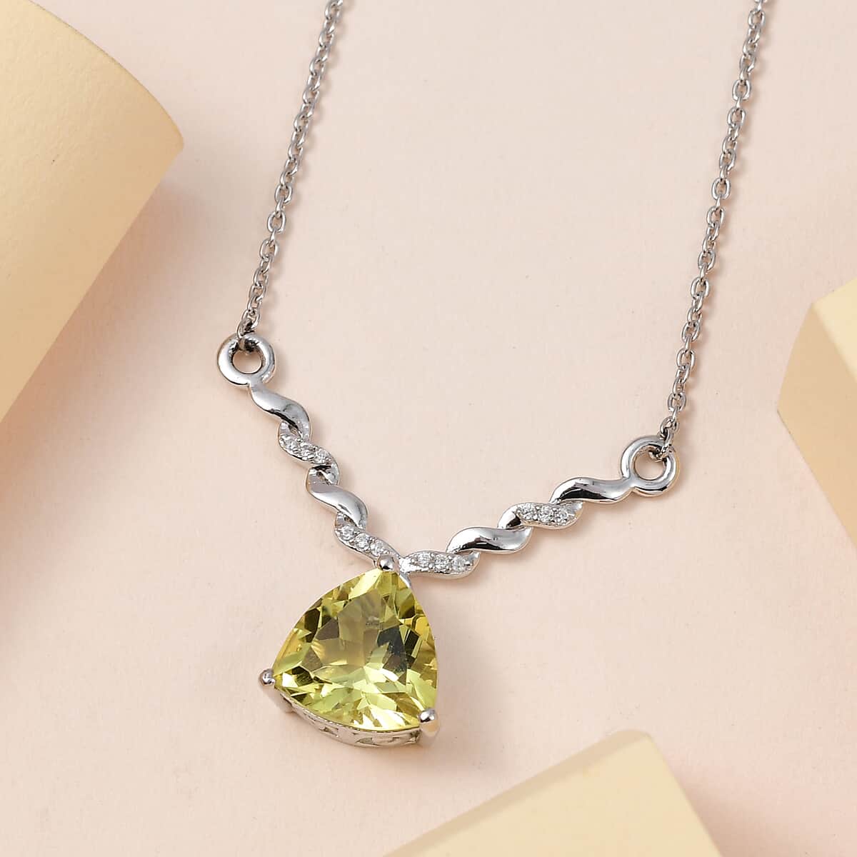 Ouro Verde Quartz and White Zircon Necklace 18 Inches in Platinum Over Sterling Silver 4.10 ctw image number 1