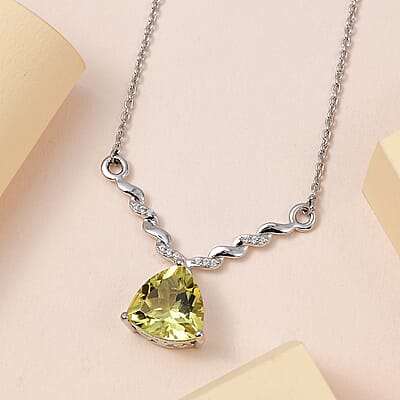 Ouro Verde Quartz and White Zircon Necklace 18 Inches in Platinum Over Sterling Silver 4.10 ctw