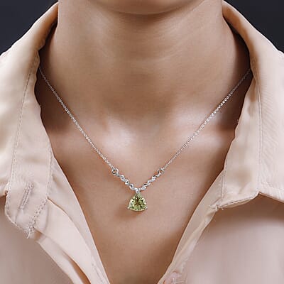 Ouro Verde Quartz and White Zircon Necklace 18 Inches in Platinum Over Sterling Silver 4.10 ctw