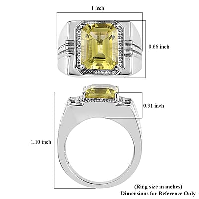 Karis Ouro Verde Quartz Men's Ring in Platinum Bond (Size 10.0) 5.75 ctw