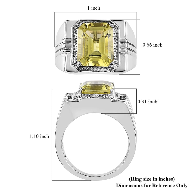 Karis Ouro Verde Quartz Men's Ring in Platinum Bond (Size 12.0) 5.75 ctw
