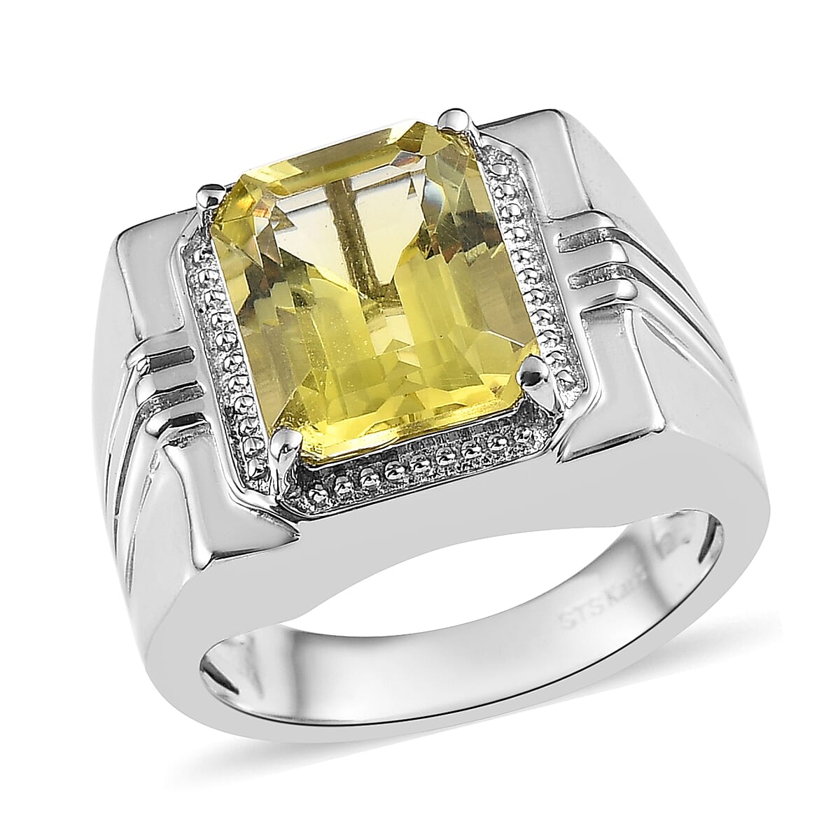 Karis Ouro Verde Quartz Men's Ring in Platinum Bond (Size 14.0) 5.75 ctw image number 0