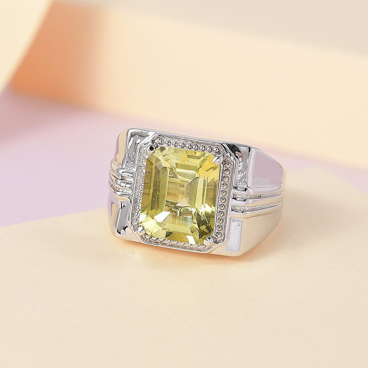 Karis Ouro Verde Quartz Men's Ring in Platinum Bond (Size 14.0) 5.75 ctw image number 1