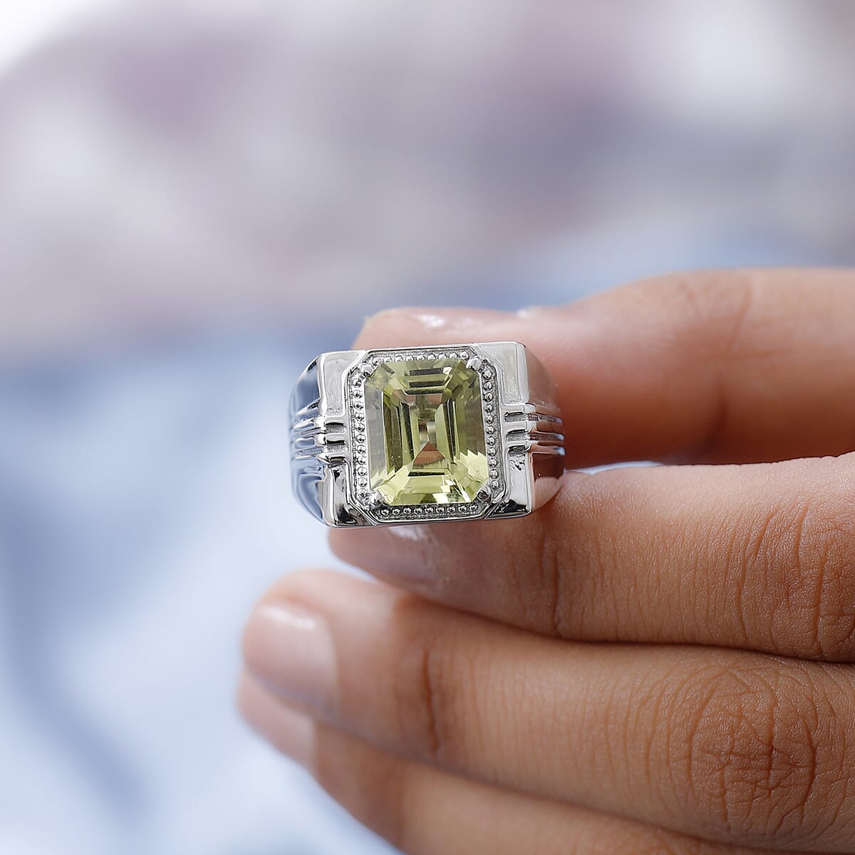 Karis Ouro Verde Quartz Men's Ring in Platinum Bond (Size 14.0) 5.75 ctw image number 2