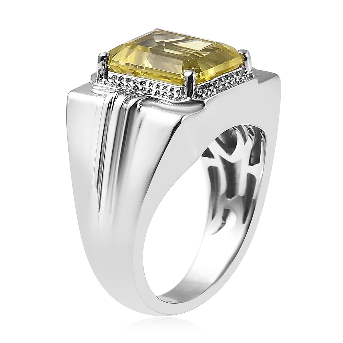 Karis Ouro Verde Quartz Men's Ring in Platinum Bond (Size 14.0) 5.75 ctw image number 3