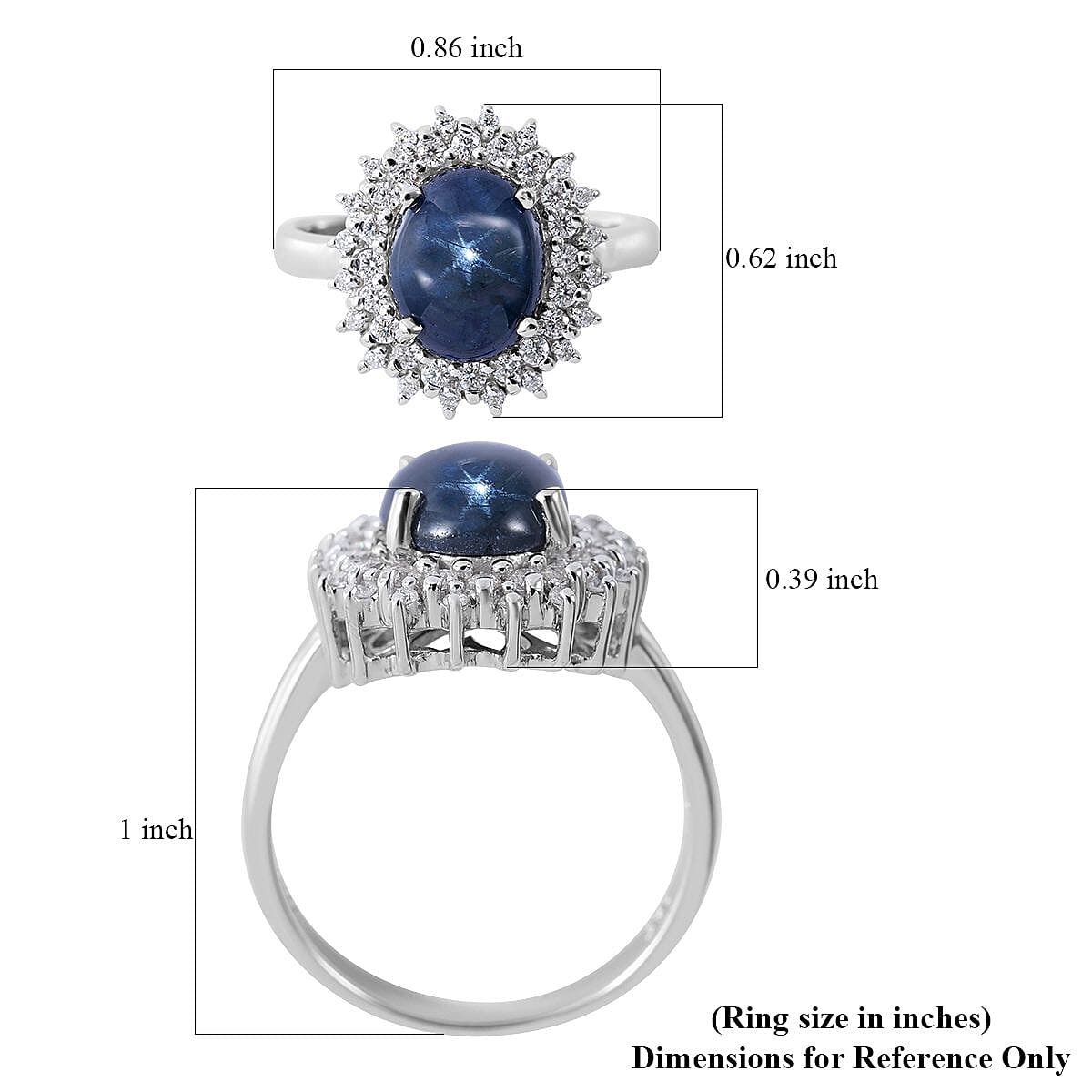 Blue Star Sapphire (DF) and Moissanite Double Halo Ring in Platinum Over Sterling Silver (Size 6.0) 4.75 ctw image number 4