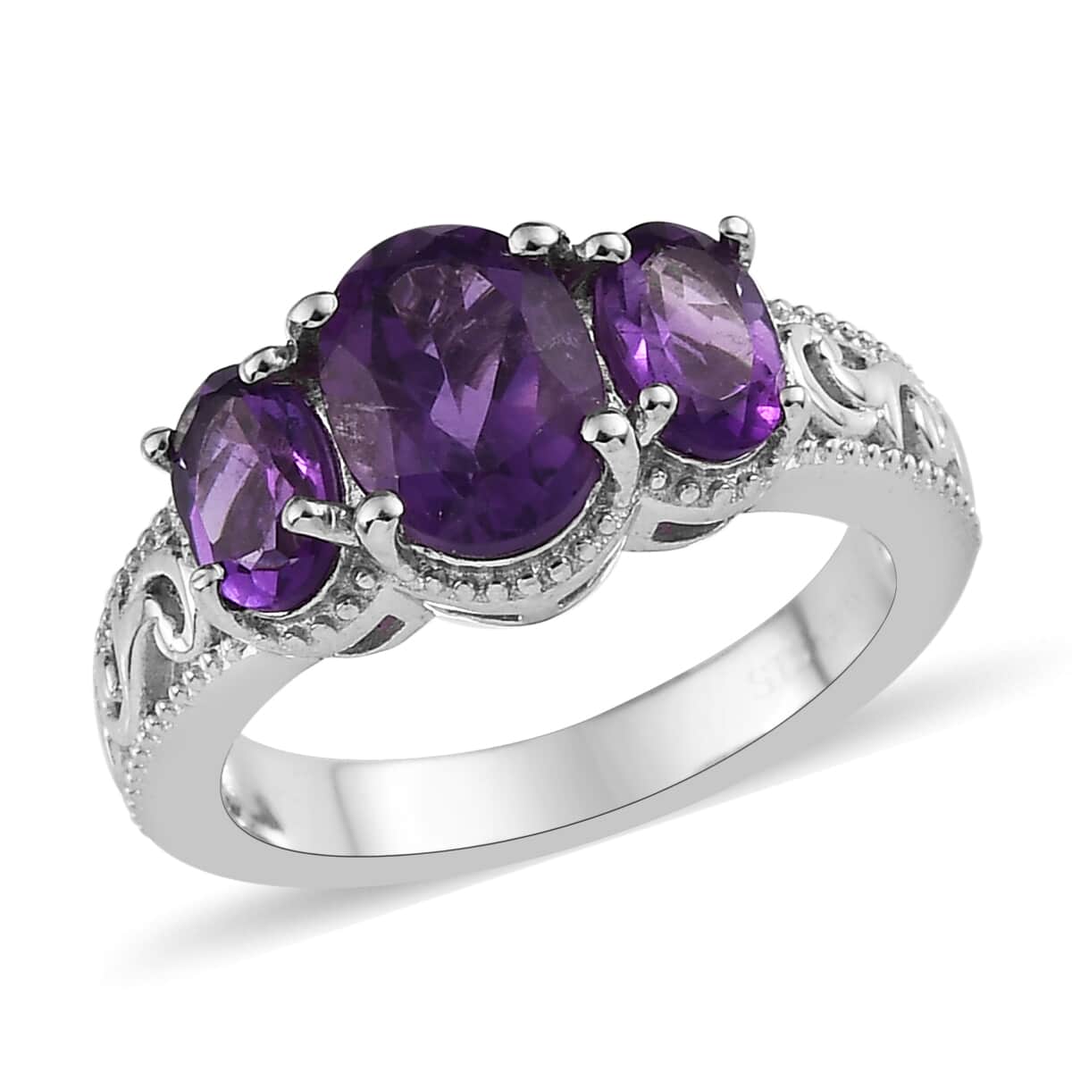 KARIS Amethyst 3 Stone Ring in Platinum Bond (Size 10.0) 2.00 ctw image number 0