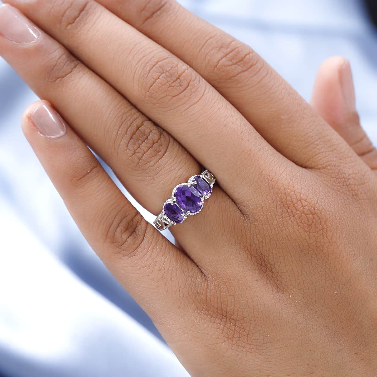 KARIS Amethyst 3 Stone Ring in Platinum Bond (Size 10.0) 2.00 ctw image number 2