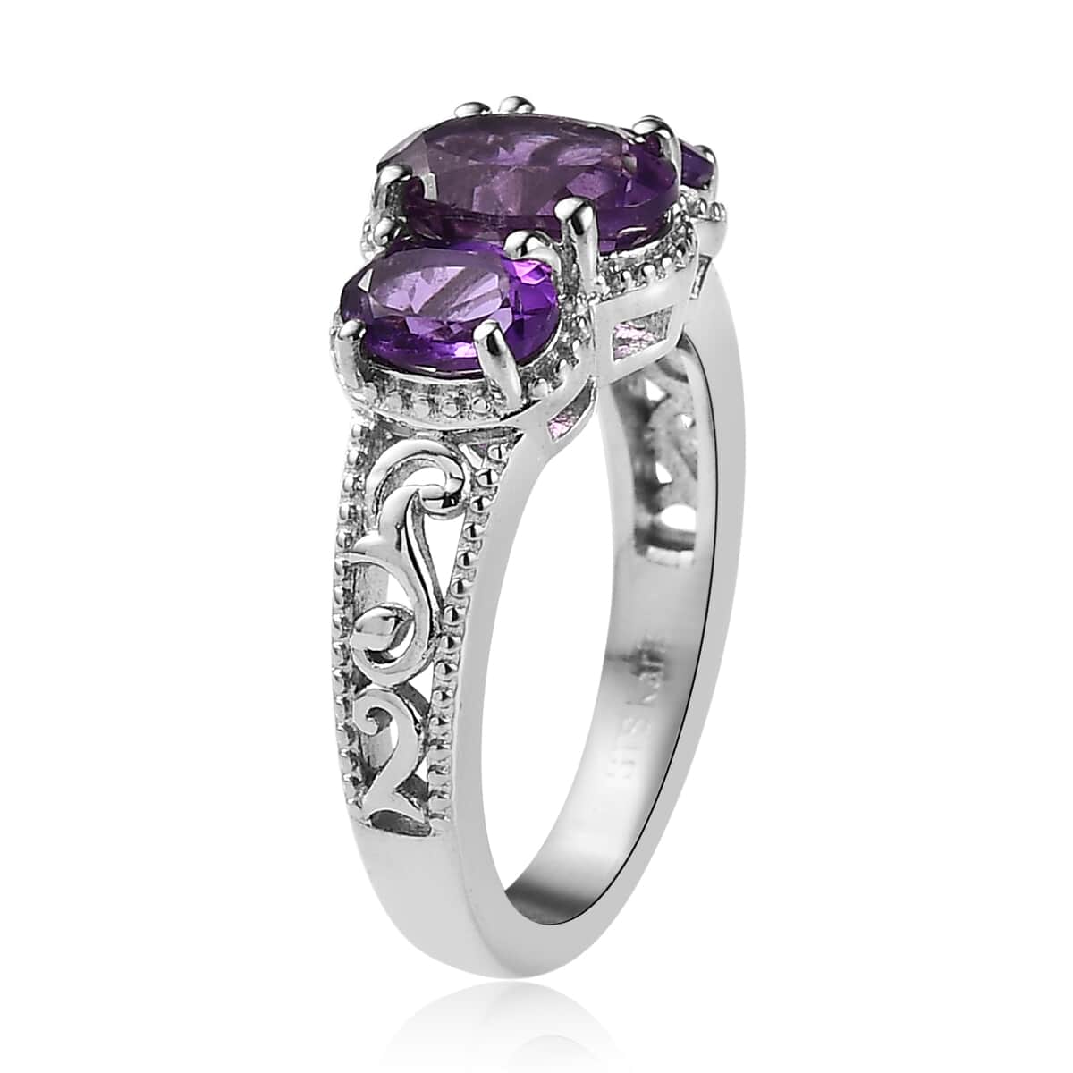 KARIS Amethyst 3 Stone Ring in Platinum Bond (Size 10.0) 2.00 ctw image number 3